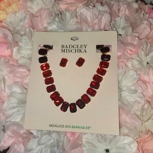 Badgley Mischka red necklace with earrings set NEW